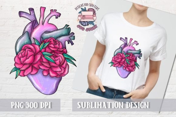 Anatomical Heart Sublimation Floral PNG for Graphics and Illustrations