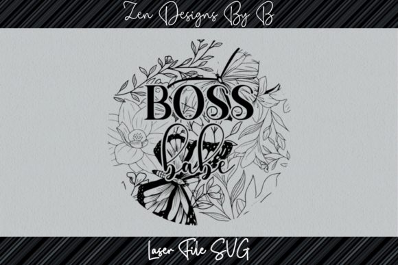 Boss Babe Floral Round Laser Engrave SVG Graphics & Illustrations