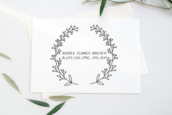 Doodle Floral Wreath, Hand Drawn, SVG for Graphics and Illustrations