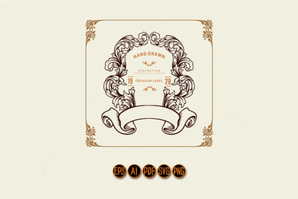 Elegant Label Floral Swirls with Vintage Graphics for Illustrations