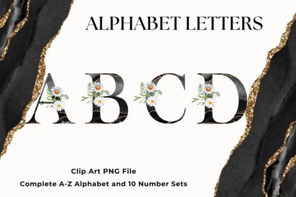 Floral Alphabet Agate Marble Daisy Font Graphics & Illustrations