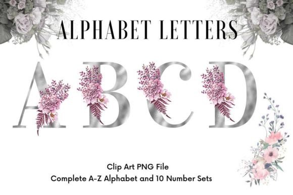 Floral Alphabet Sublimation Silver Font for Graphics & Illustrations
