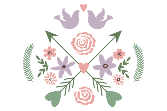 Floral Elements with Crossed Arrow. Deco: Graphics & Illustrations Review