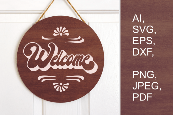 Floral Retro Welcome Sign Design SVG for Graphics & Illustrations