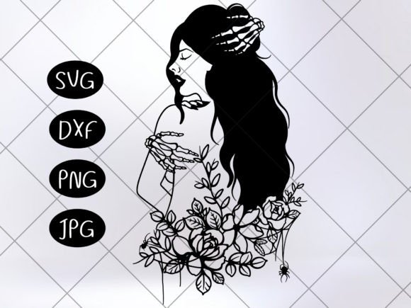 Floral Woman with Skeleton and Spider Graphics for Illustrations