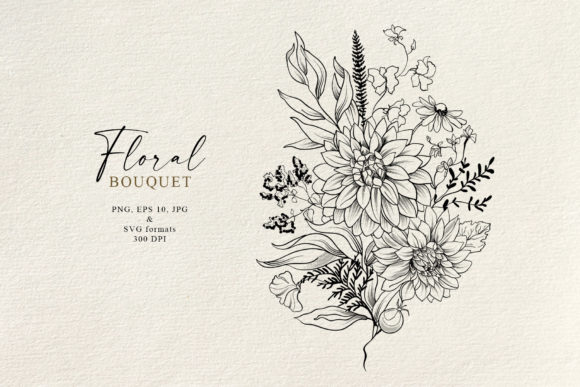 Hand Drawn Floral Bouquet PNG for Graphics & Illustrations