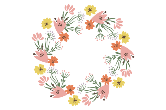 Romantic Wildflower Round Frame. Floral Graphics & Illustrations