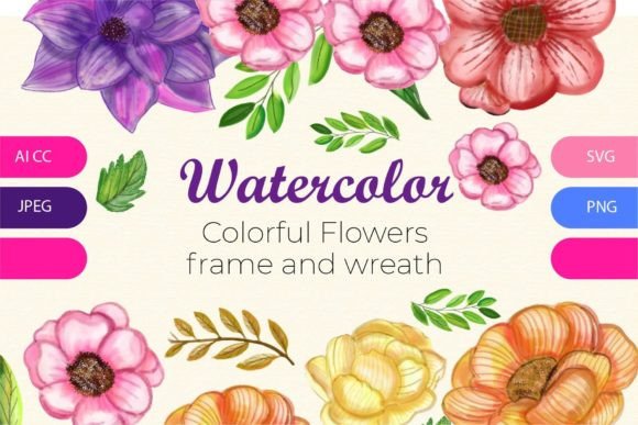 SALE Watercolor Floral Frame Wreath: Graphics for Real Brands