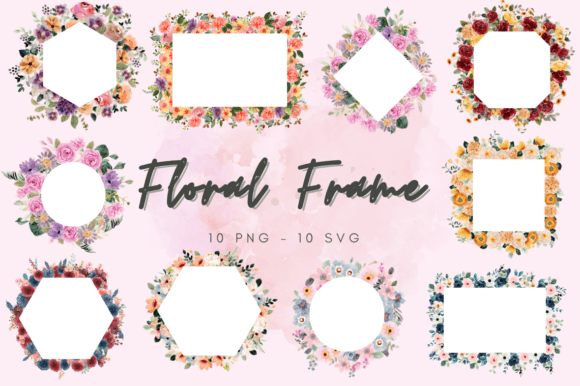 Watercolor Floral Frame Collection Graphics for Handmade Illustrations