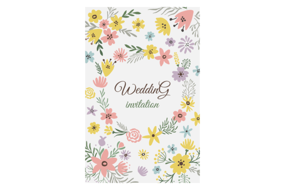 Wedding Invitation with Cute Floral Orna Graphics & Illustrations