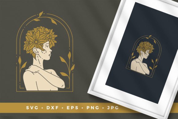 Woman Portrait in Floral Frame: Graphics for Editorial Publishing